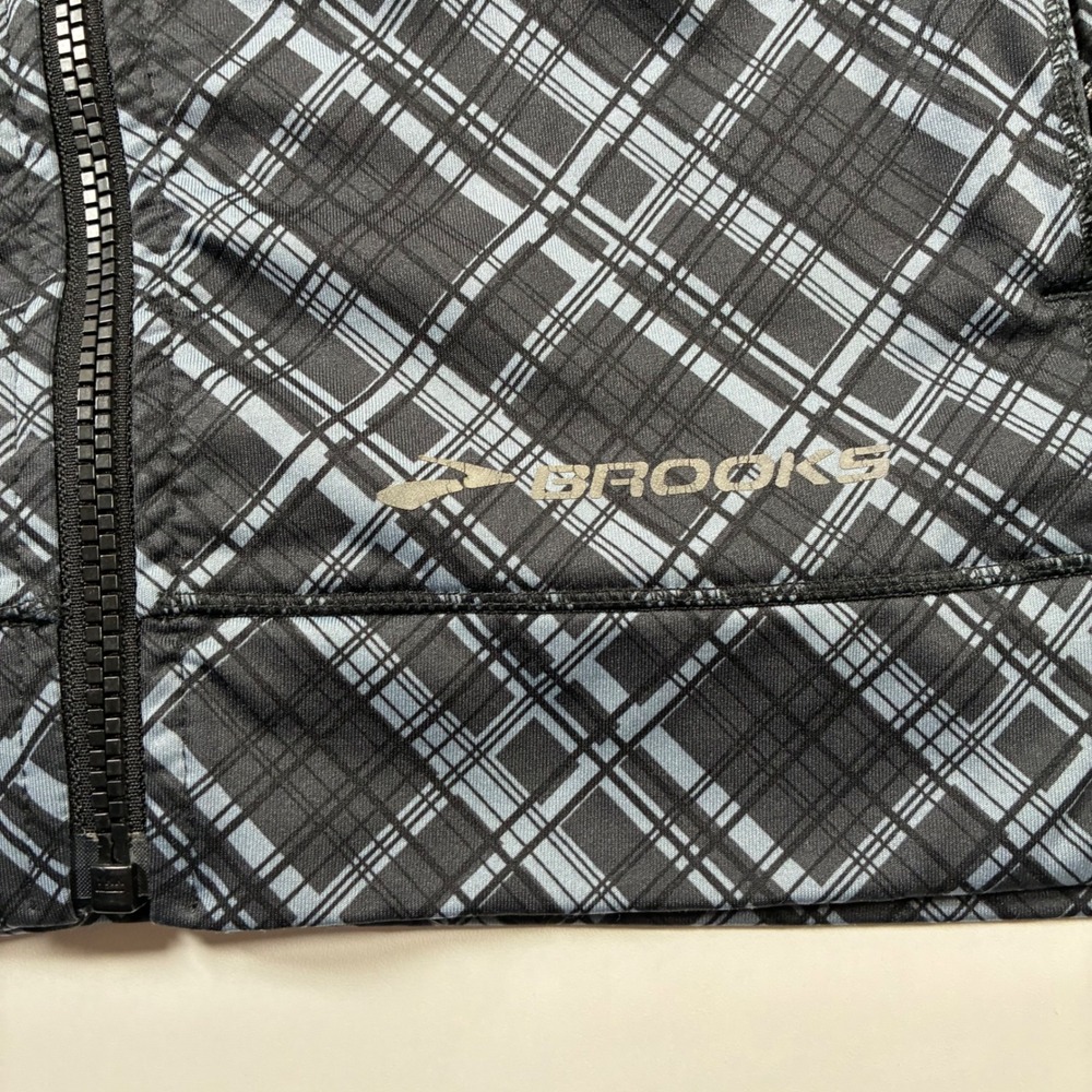 Brooks Shelter Tech Running Jacket Large Grey Black Plaid Full Zip Hooded - Picture 4 of 8